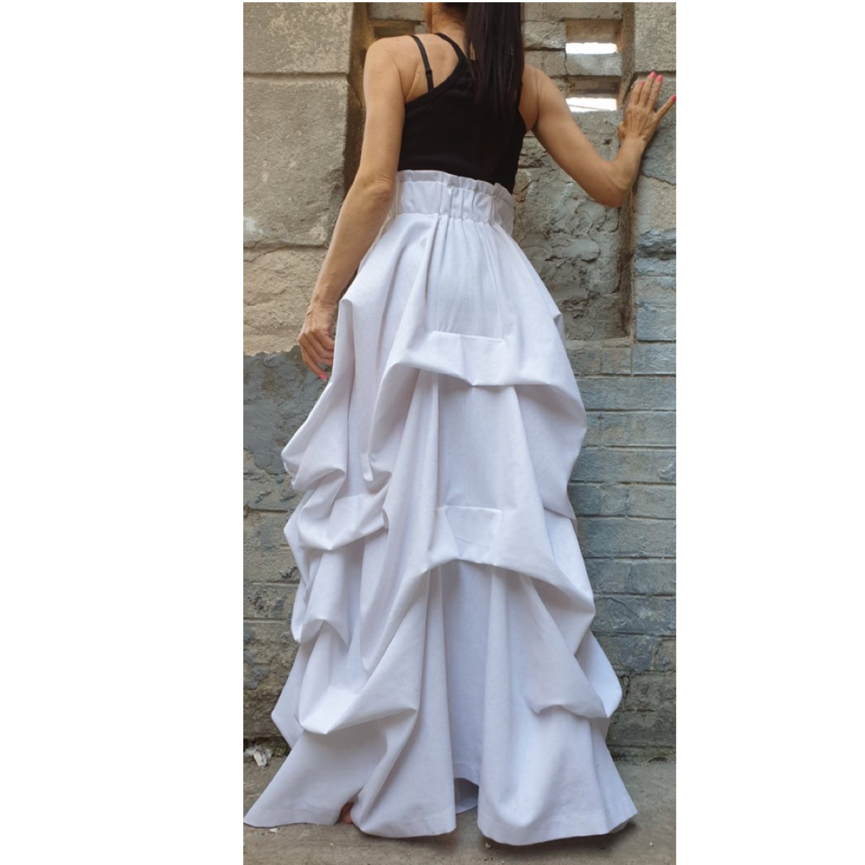 Asymmetric Linen Skirt/extravagant White Skirt/avantgarde