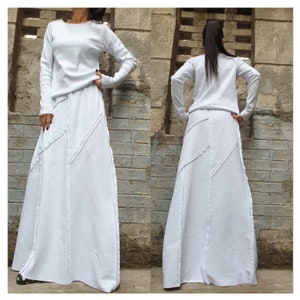 Two Piece White Set/extravagant Cotton Skirt Blouse Set/long White ...