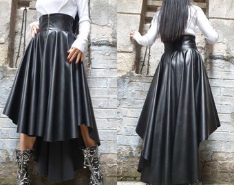 Black Leather Skirt - Etsy
