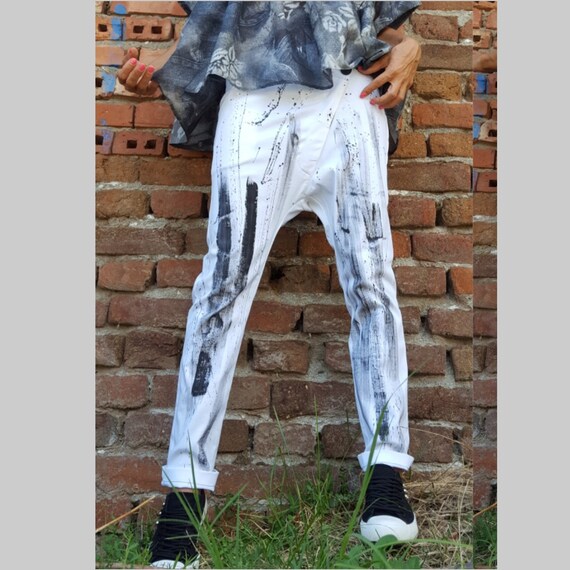 Pantalones pintados a mano / Pantalones extravagantes / | Etsy España