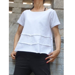 New Collection Extravagant Blouse/Everyday White Top/Short Sleeve Blouse/Casual Cotton Top/Summer White Blouse/Maxi Cotton Blouse