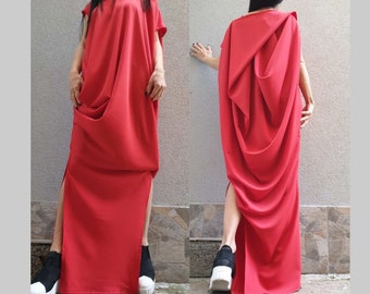 Extravagant Women Red Dress/Asymmetric Red Dress/Women Kaftan Red Dress/Party Red Dress/Gothic Red Dress/Comfortable Red Dress