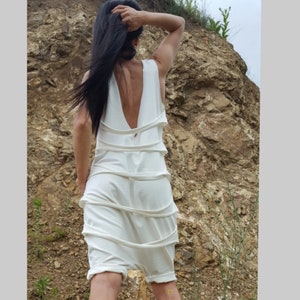 Urban White Jumpsuit/Harem Women Overalls/Extravagant Sleeveless Jumpsuit/Casual Comfortable Overalls/Drop Crotch Jumpsuit/Summer Overalls