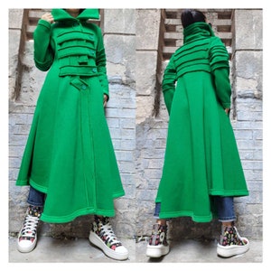 New Collection Extravagant Sweatshirt / Daywear Green Coat / Oversize Long Vest / Asymmetric Street Coat / Casual Woman Sweatshirt