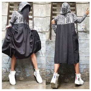 Oversize Woman Dress/Casual Comfortable Dress/Extravagant Loose Dress/Everyday Hood dress/Asymmetric Dress/Separate Sleeves Tunic