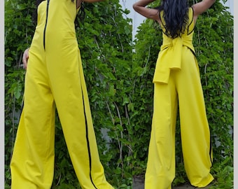 Extravagant Yellow Jumpsuit/Comfortable Long Jumpsuit/Zippier Women Overalls/Party Cotton Jumpsuit/Everyday Yellow Overalls/Stylish Overalls