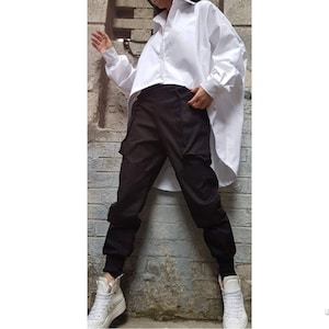 Asymmetric White Shirt/Oversize Cotton Shirt/Long Sleeve Top/Loose White Blouse/Extravagant Woman Shirt/Plus Size Clothing/Everyday Top