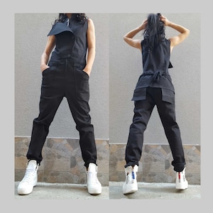 Extravagant Long Jumpsuit/Designer Black Overalls/Exclusive Jumpsuit/Women Black Jumpsuit/Sleeveless Jumpsuit/Casual Cotton Jumpsuits
