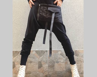 Pantalon noir avec entrejambe bas/Pantalon confortable décontracté/Pantalon extravagant/Sarouel pour femme/Pantalon urbain extra long/Pantalon pour femme de tous les jours