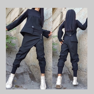 Asymmetric Black Set/cotton Two Piece Set/women Harem Pants/loose