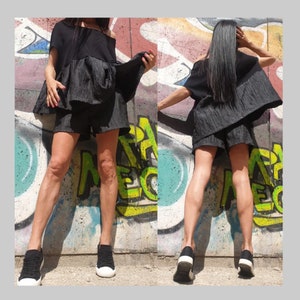 Two Piece Set/Extravagant Set/EverydayBlack Pants/Oversize Blouse/Asymmetric Outfit/Summer Black Set/Pants Blouse Outfit/Loose Black Set