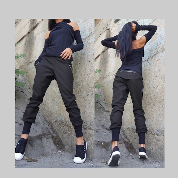 Pants With Zipper on the Back/harem Black Pants/sport Elegant