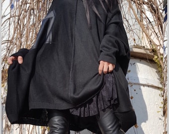 Oversize Wool Black Sweater/Winter Extravagant Sweater/Casual Comfortable Blouse/Long Sleeve Sweater/Everyday Loose Sweater/Long Wool Tunic