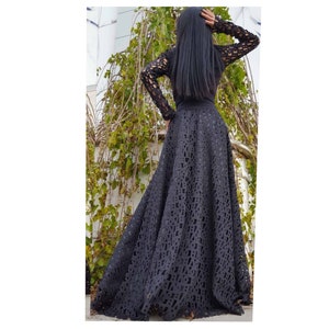 Ball Long Black Neoprene Skirt/Extravagant High Waist Skirt/Gothic Skirt/Designer Party Skirt/Avantgarde Black Skirt/Elegant Neoprene Skirt