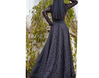Ball Long Black Neoprene Skirt/Extravagant High Waist Skirt/Gothic Skirt/Designer Party Skirt/Avantgarde Black Skirt/Elegant Neoprene Skirt