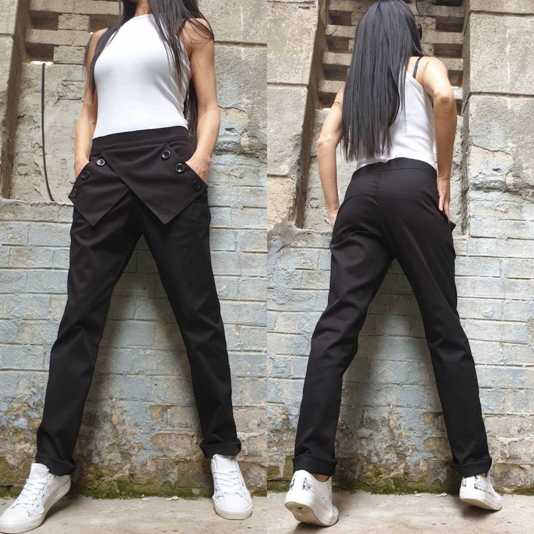 Casual Woman Pants/extravagant Black Trousers /everyday Cotton Pants/sport  Elegant Long Trousers/avantgarde Woman Pants/urban Woman Clothing -   Denmark