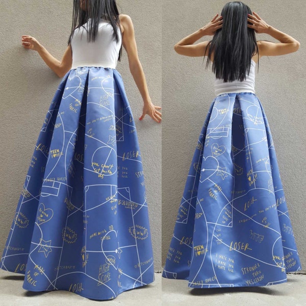 Extravagant Long Skirt/Formal Blue Skirt/Wide Woman Skirt/Lovely Long Skirt/Party Loose Long Skirt/Casual Comfortable Skirt/Avantgarde Skirt