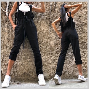 Extravagant Jumpsuit/Asymmetric  Overalls/Everyday Black Jumpsuit/Comfortable Women Jumpsuit/Cotton Jumpsuit/Deconstructed Jumpsuit/Overalls