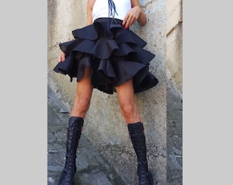 Ball Cocktail Skirt/Extravagant Skirt/Wedding Skirt/Asymmetric Skirt/Neoprene Skirt Short Black Skirt/Gothic Skirt/Summer Skirt/Party Skirt