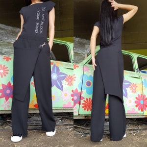 Extravagant Pants/Loose Women Pants/Wide Leg Pants/Harem Black Pants/Casual Comfortable Pants/Asymmetric Women Maxi Pants