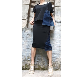 New Collection Casual Cotton Denim Set/Extravagant Blouse Skirt Set/Short Sleeve Top/Skirt Below The Knee/Sport Elegant Set/Everyday Set