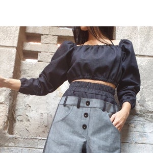 New Denim Blouse/Long Sleeve Denim Top/Extravagant  Blouse/Everyday Short Blouse/Casual Comfortable Blouse/Sexy Denim Top
