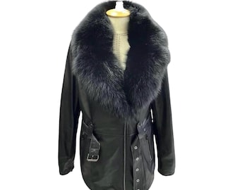 Chaqueta de piel de cordero auténtica para mujer con cuello de piel de zorro desmontable – Abrigo de otoño/primavera