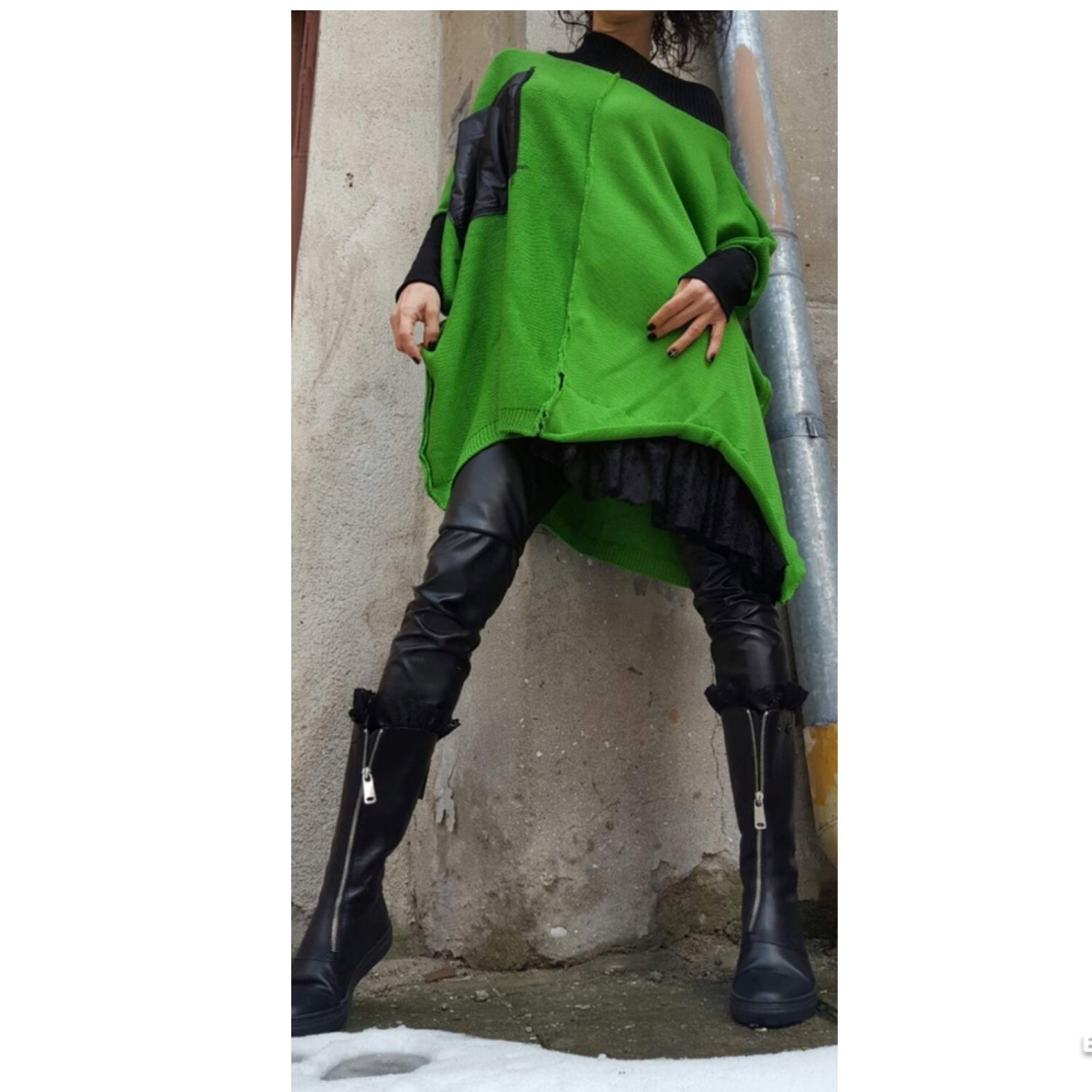 New Collection Winter Green Pullover/Loose Wool Sweater/Everyday Warm Green Sweater/Extravagant Woman Pullover/Knitted Winter Sweater