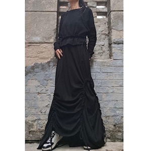 Asymmetrischer schwarzer Rock Bluse Set / extravagantes Baumwoll Set / hoher Taille langer Rock / schwarze Alltagsbluse / Avantgarde Frauen Set