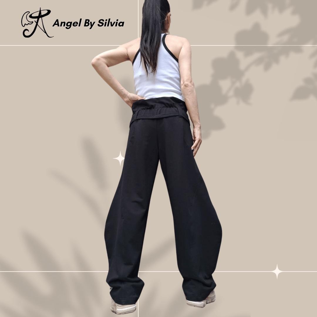Black Balloon Pants for Women • High Waist Drawstring Loose