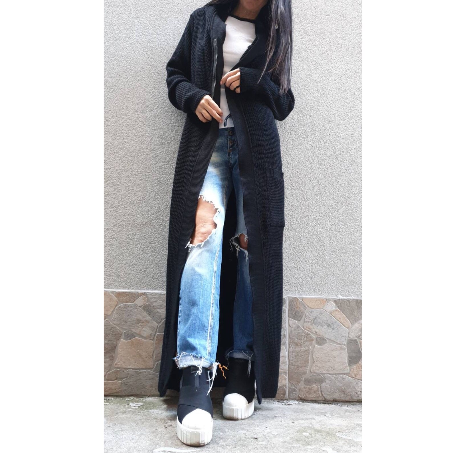 Outwear Woman Vest/zipper Long Wool Vest/extravagant Long Etsy