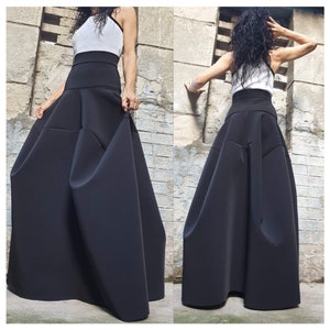 Extravagante lange rok/hoge taille rok/Avant-Garde zwarte rok/vrouwen comfortabele rok/vrouwen neopreen rok/gedeconstrueerde rok/Gothic afbeelding 1