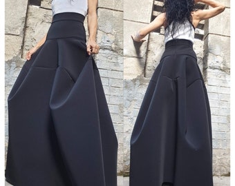 Extravagant Long Skirt/High Waist Skirt/Avant-Garde Black Skirt/Women Comfortable Skirt/Women Neoprene Skirt/Deconstructed  Skirt/Gothic