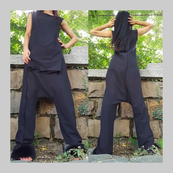 Harem Woman Jumpsuit/extravagant Overalls/black Cotton Jumpsuit/wide Leg  Overalls/urban Jumpsuit/casual Overalls/maxi Women Jjumpsuit 