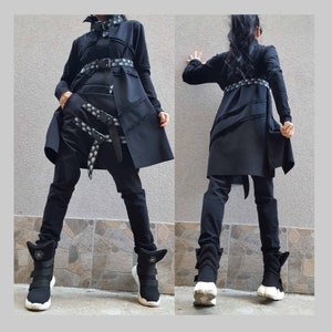 Black Outfit/Harem Pants/Extravagant Two-Piece Set/Women Asymmetric Set/Casual Pants Vest Outfit/Extravagant Workout Set/Cotton Loose Set/