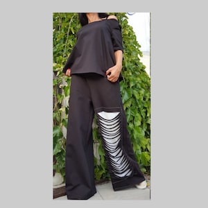 Designer Loose Women Set/Women Maxi Outfit/Designer Pants With Blouse/Extravagant Black Outfit/Women  Cotton Set/Women Casual Tracksuit