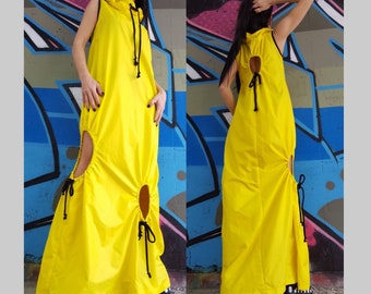 Extravagante Kollektion/Gelbes Langes Kleid/Frauen Maxi Kleid/Lässiges Langes Kleid/Lockeres Kleid Sommer/Ärmelloses Asymmetrisches Kleid