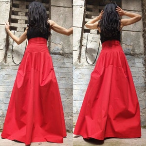 Extravagant Red Skirt/High Waist Long Skirt/Maxi Woman Skirt/Cocktail Red Skirt/Avantgarde Skirt/Cotton Woman Skirt