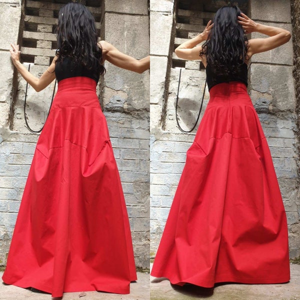 Long Red Skirt Etsy