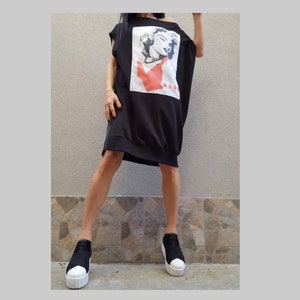 Extravagant Maxi Dress/Plus Size Black Short Tunic Dress/Loose Women Clothing/Everyday Cotton Tunic/Steampunk Tunic/Party Woman Tunic