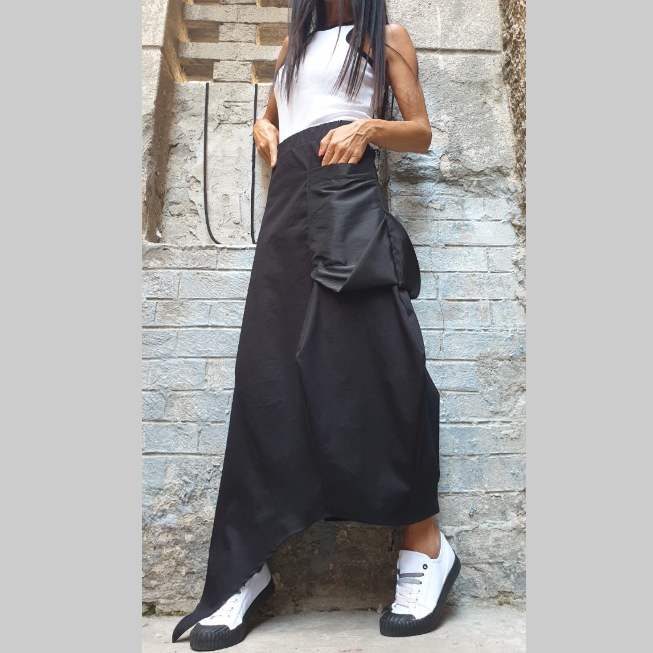 Falda negra extravagante Falda de fiesta de diseñador Falda corta