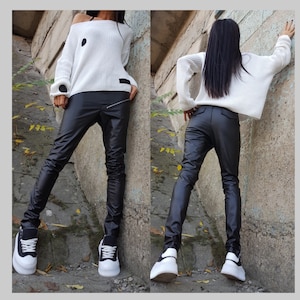 Extravagant Eco Leather Pants/Casual Comfortable Trousers/Long Slim Fit Pants/Moto Style Pants/Black Leather Pants/Everyday Women Trousers
