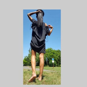 Asymmetric Maxi Dress/Short Sleeved Tunic/Loose Black Short Tunic/Extravagant Everyday Tunic/Summer Long Tunic/Plus Size Tunic