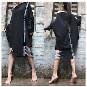 Avantgarde Extravagant Dress/Plus Size Clothing/Asymmetric Tunic/Loose Casual Top/Oversize Black Tunic Dress/Long Sleeve Tunic/Blouson