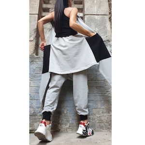 Avantgarde Pants Vest Set/Asymmetric Vest/Drop Crotch Trousers/Everyday Cotton Two Piece Outfit/Urban Woman Clothing/Loose Long Pants