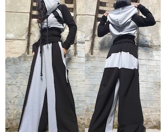 New Collection Extravagant Woman Set/Avantgarde Outwear Woman Outfit/Wide Leg Pants/Two Piece Soft Cotton Set/Long Sleeve Blouse/Harem Set