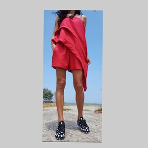 Extravagant  Women Linen Set/Top Shorts Red Linen Set/Asymmetric Top/Shorts Pants/Red Set/Comfortable Outfit/Casual Summer Two Piece Set