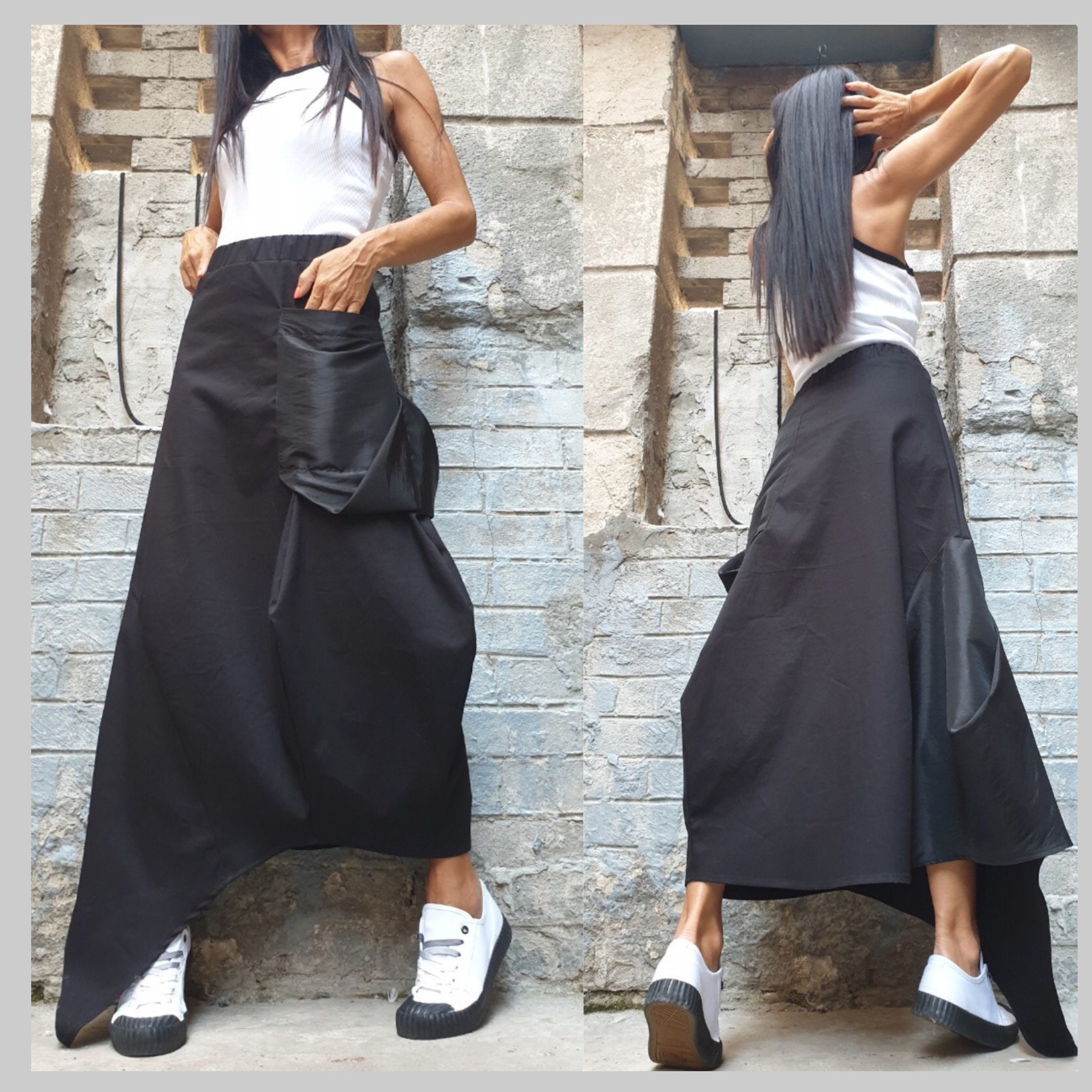 Falda negra extravagante Falda de fiesta de diseñador Falda corta