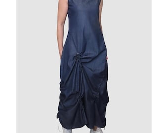 knee length dresses for ladies Medium Wash Strapless Denim Maxi Dress main image 0