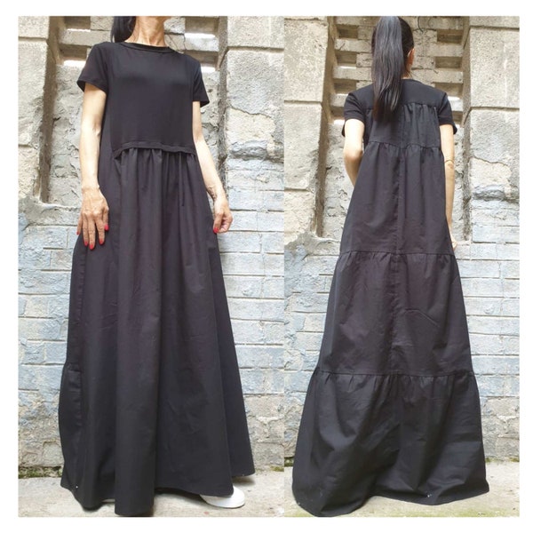 New Avantgarde Long Dress/Loose Black Dress/Extravagant Woman Dress/Casual  Dress/Everyday Summer Dress/Black Kaftan/Daywear Dress